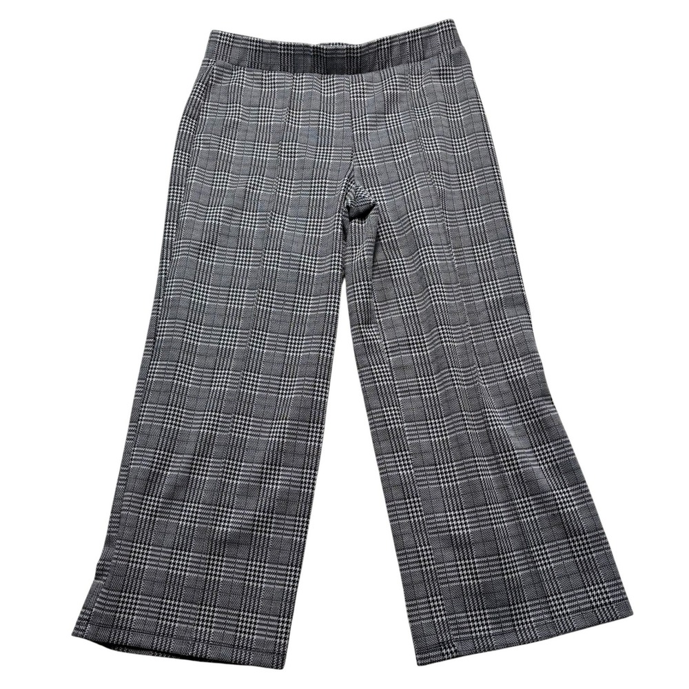 Glen Plaid Wide Leg Trousers Black White Check Pull On Pants Womens LP #1121
